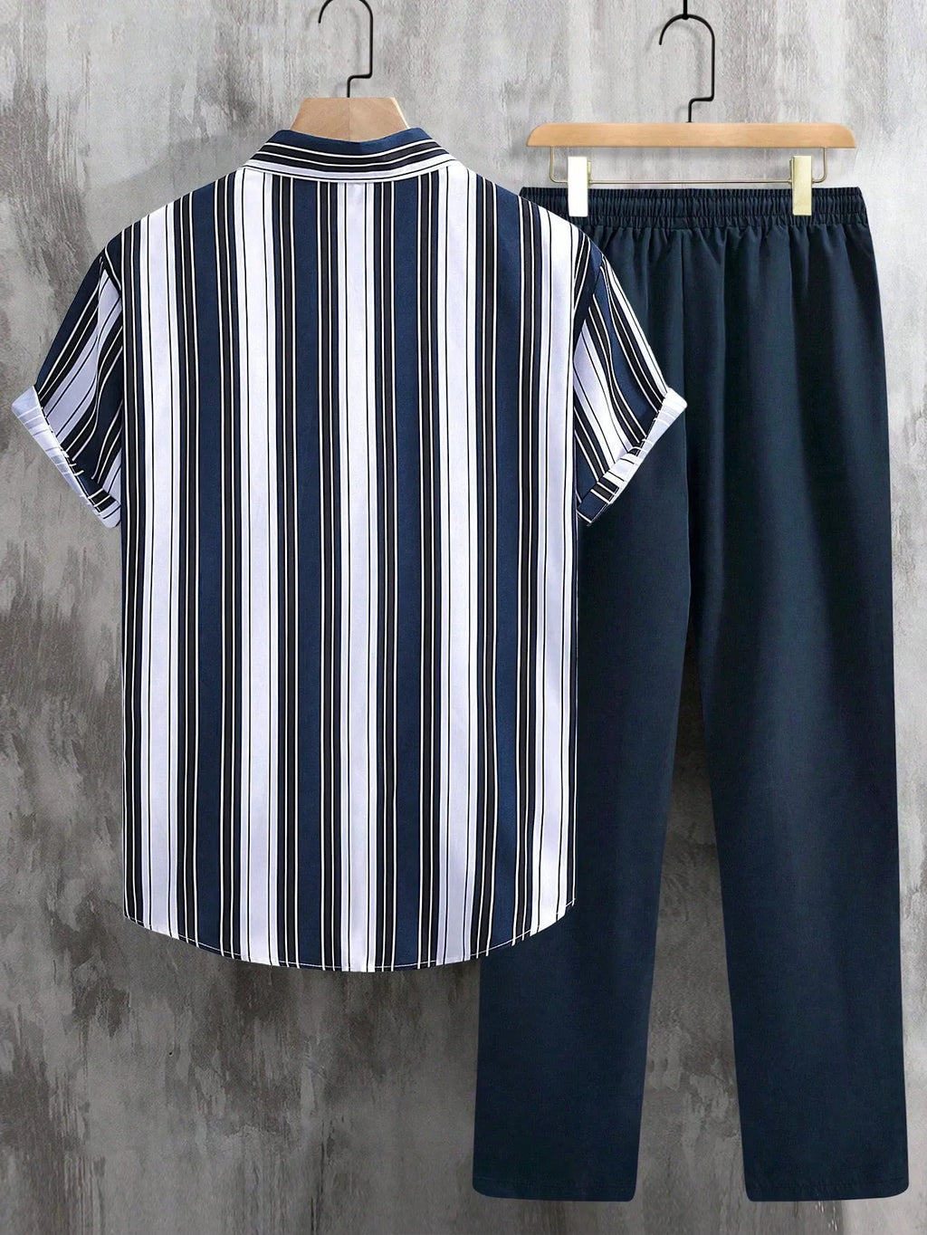 Classic Stripes Co-ord – Blue & White Strip Shirt with Relaxed Blue Pant