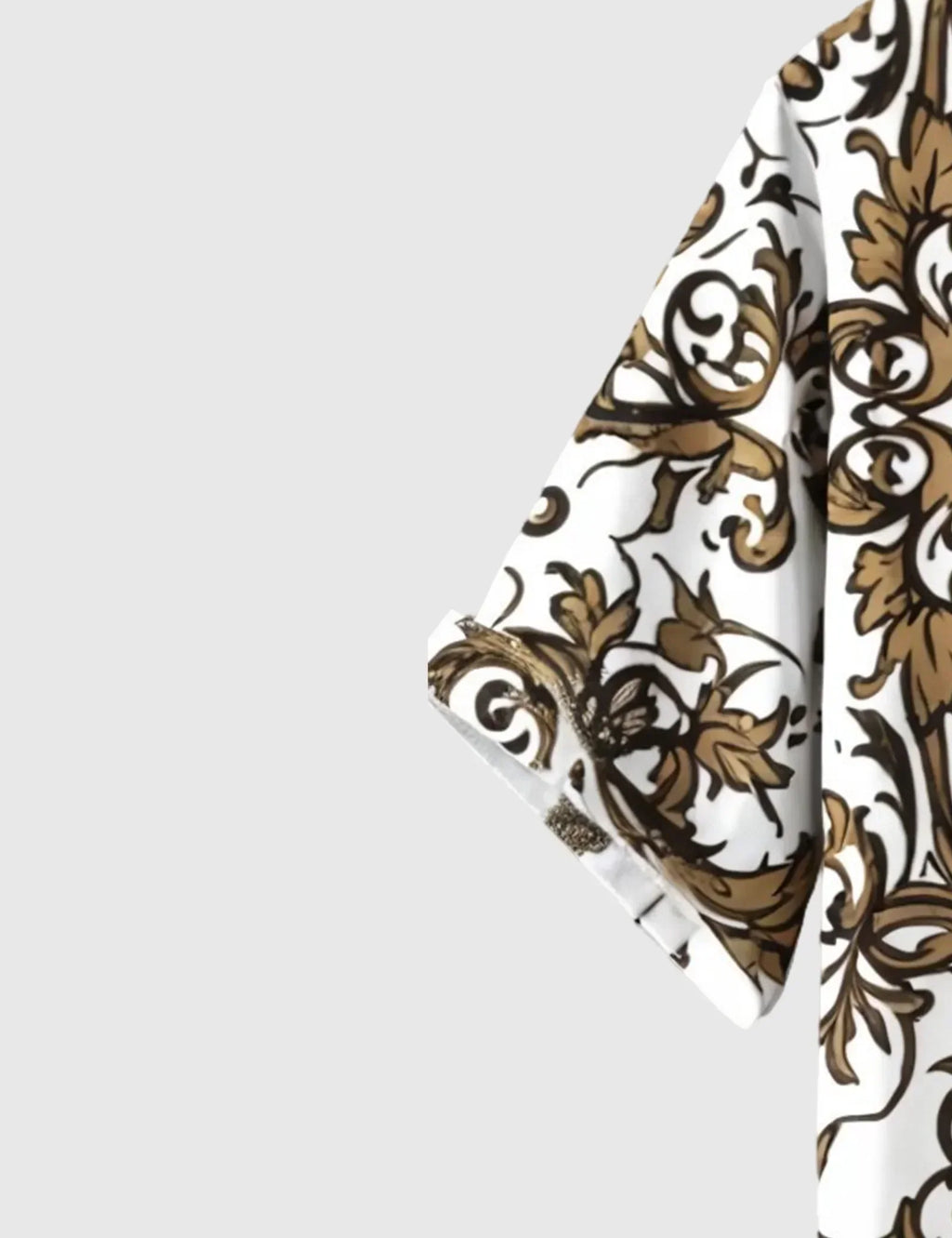 Regal Baroque Bloom Shirt – Golden Ornate Print on Classic White
