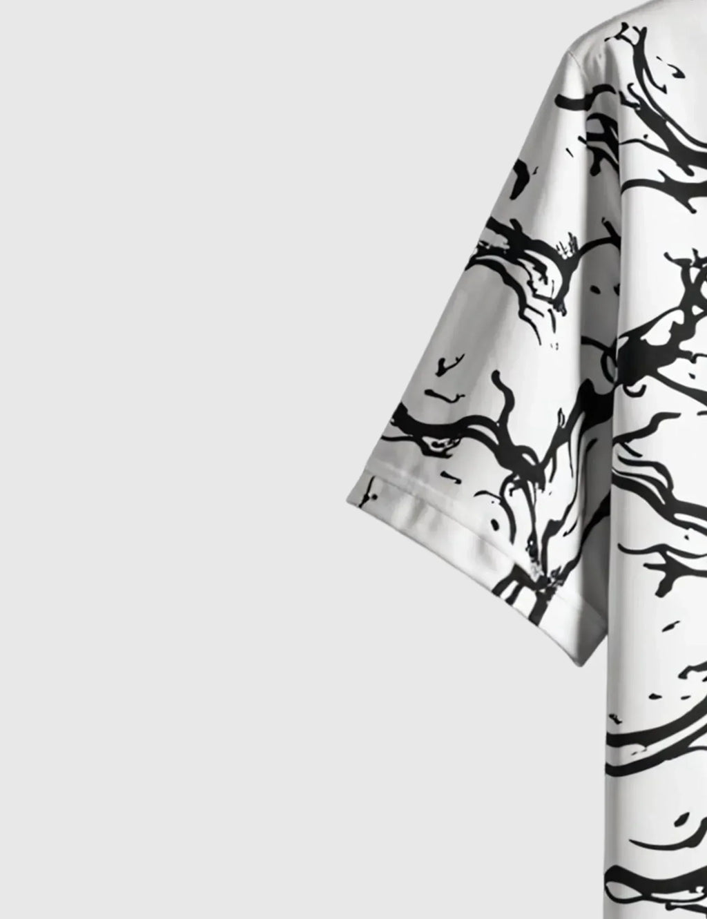 Monochrome Marble Flow Shirt – Black Abstract Swirl Print on White
