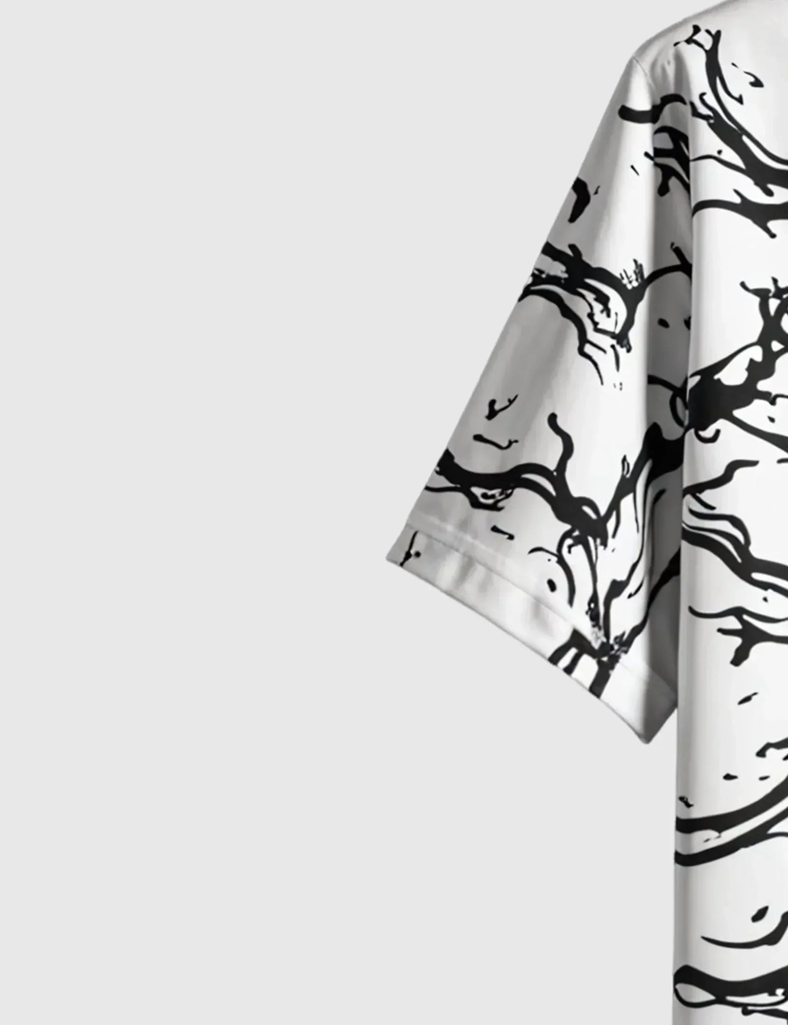 Monochrome Marble Flow Shirt – Black Abstract Swirl Print on White