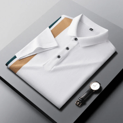 Alternative view of Summer Luxury Fashion Pure Cotton Striped Polo T-shirt Men's