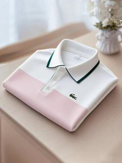 Men’s Smart Casual Color Block Logo Button Short Sleeve