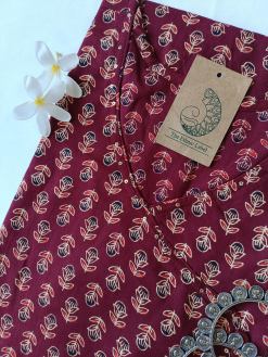Alternative view of Hand Block Printed Maroon Boota Angrakha Cotton Kurta - M