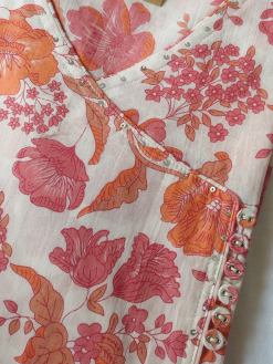 Alternative view of "Paradise" Pink Orange Flora Angrakha Cotton Kurta