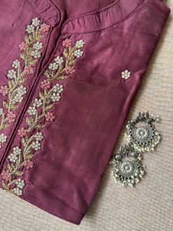 Alternative view of "Meena" Hand Embroidered Wine Silk Kurta