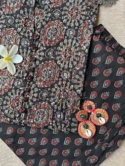 Alternative view of "Noora" Black Ajrakh hand block printed suit set(3 pc)