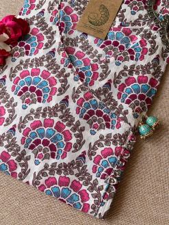 Alternative view of "Orchid" Blue Pink Angrakha Cotton Kurta - M