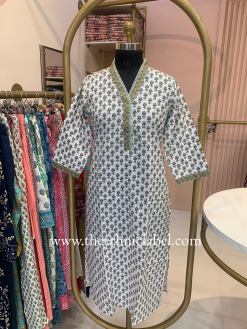 Alternative view of "Swara" Hand Block Printed Laced Cotton kurta