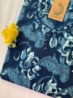 Alternative view of Hand Block Printed Summer Indigo Laced Cotton Kurta