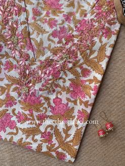 Alternative view of "Narayani" Hand Embroidered Block Printed Cotton kurta