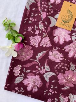 Alternative view of Deep Purple Jaal Sanganeri Angrakha Cotton Kurta