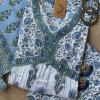 White Blue Mughal Cotton Kurta Set - 3pc M