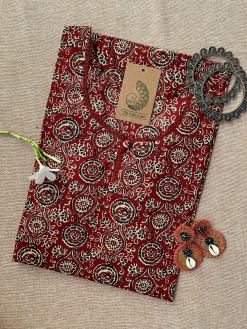 "Nida" Ajrakh Hand Block Printed Laced Cotton Kurta