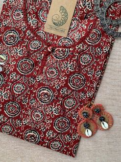 Alternative view of "Nida" Ajrakh Hand Block Printed Laced Cotton Kurta