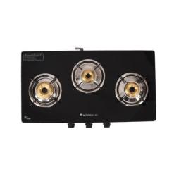 Alternative view of Glory 3 Burner Glass Cooktop, Black 8mm Toughened Glass With 2 Years Warranty, Ergonomic Knobs, Stainless Steel Drip Tray, Manual Ignition Gas Stove