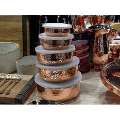 Alternative view of 5 Piece Hammered Copper Plated Stackable Storage Bowl Set with Lids by Top Shelf